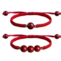 Strand elegante pulseira de corda vermelha contas redondas corrente de pulso ajustável chinês sorte pulseira trançado presente do dia dos namorados c63f