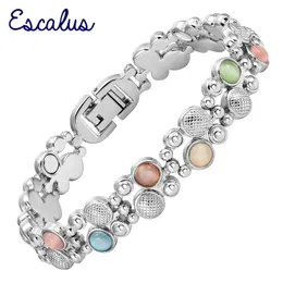 Bracelets Escalus Women's Colorful Cat Eye Stones Magnetic Jewelry Bracelet For Women Silver Color Charm Wristband