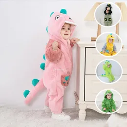 Lovely Dinosaur born Baby Girl Clothes Bodysuit Plush Soft Warm Toddler Jumpsuit Halloween Kid Infant Pajamas Overalls Zipper 240110