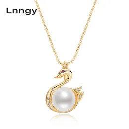 Pendants Lnngy 14K Gold Filled Swan Chain Necklace 9.510mm Natural Synthetic Pearl Swan Pendant Necklace Women Pearl Pendant Jewelry