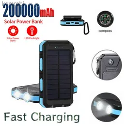 Cell Phone Power Banks Portable Solar Power Bank Powerful Charging Powerbank External Battery Charger Strong Light LDE Light for All Smartphones 200AhL240111