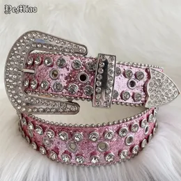 Punk Rock Pink Rhinestone Belts Luxury Strap Western Cowboy Diamonds Bling Belt Men Y2K Crystal Cinto de Strass for Jean 240110