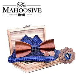 3D Black Walnut Wooden Bowtie for Mens Wedding Papillon Corbatas Printed Wood Bow Tie Handkerchief Set for Mens Suit Butterfly 240111