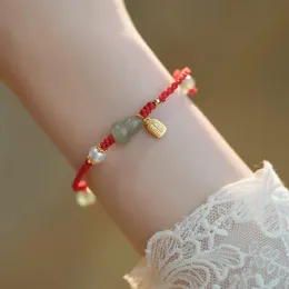 Bangles Fu Brand Gourd Benmingnian Simple Red Rope Bracelet Imitation Hetian Jade Pearl Fulu Good Luck Red Rope Jewelry Birthday Gift