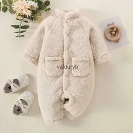 Rompers hibobi baby color color الجيب الأمامي واقف على طوق مبطن طويل الأكمام طويلة الأكمام