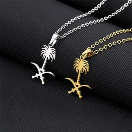 Chains Saudi Arabia National Emblem Symbol Pendant Necklace Kingdom Of Badge Charm Jewelry Titanium Steel Arab Accessory