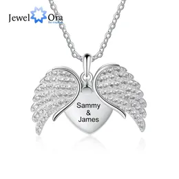 Necklaces JewelOra Customized Full Zirconia Paved Angel Wing Pendants Personalized Engraved Couple Name Necklace Wedding Christmas Gifts