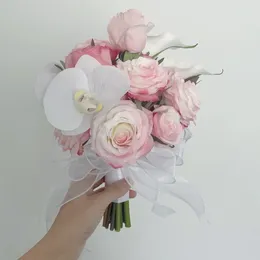 Hochzeitsblumen Simulierter Blumenstrauß Rosa Braut Künstliche Brautjungfer Buque De Noiva Para Casamento