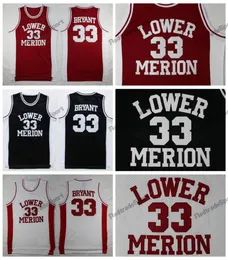 Herren Vintage 33 Bryant Lower Merion High School Basketballtrikots Rot Schwarz Weiß Genähte Hemden SXXL1287524