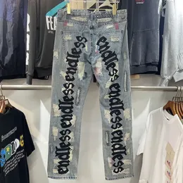 Diseñadores interminables Hombres Mujeres jeans moda hip hop pantalones vaqueros bordados y desgastados agujeros calle jeans