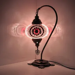 10 Variation - turkisk lampa mosaikbordslampa | Turkisk marockansk lampa | Handmade Swan Neck Night Lamp | Mosaik glas sänglampa LED -glödlampa