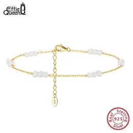 Anklets Effie Queen Fashion 925 Sterling Silver Natural Pearl Chain Anklets For Women Summer Beach Foot Chain Ankle Straps SMEY