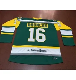 001 Real Green Full 자수 16 Humboldt Broncos Humboldt Strong Straschnitzki Hockey Jersey 또는 사용자 정의 이름 또는 번호 retro5749027