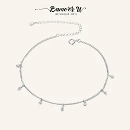 Anklets Bamoer U Authentic 925 Sterling Silver Minimalism Tassel Chain Anklet For Women Armband för fotsilver Fina smycken SCT018