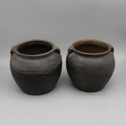 Black pottery old pot flower vase home decoration 240110