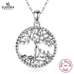 Ciondoli EUDORA Argento sterling Ciondolo albero della vita Collana in argento con albero genealogico con bambino felice Gioielleria raffinata per le donne Regalo del partito D475