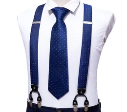 Blue Fashion Dot justerbar Yback Silk Suspenders Set Neck Tie för Men Party Wedding YSHAPE 6 CLIP SENSENTERS BARRYWANG7127178