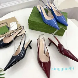 Designer Hoge Hakken Sandaal Slingback Pumps voor dames Dames Bruiloft Bruidsjurk Schoenen Luxe naaldhak Puntige tenen Sexy Patent krokodil Slides