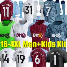 4xl 23/24 Watkins Soccer Jerseys Bailey Diaby Douglas Luiz McGinn 2023 2024 Aston Villas Football Shirt Coutinho Buendia Pau Kamara Alex Moreno Men Kids Kits Sock Set