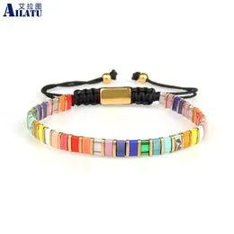 Bracelets Ailatu 10pcs/lot Colorful Miyuki Handmade Beaded Bracelets for Women Tila Beads Boho Jewelry Stainless Steel Free Logo Service