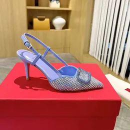 Tasarımcı Elbise Ayakkabı Sandalları Saten Slingbacks Bowtie Pompaları Kristal-Sunçlu Yüksek Topuklu Ayakkabı 7cm Kadın Lüks Tasarımcı Partisi Düğün Ayakkabıları 2024