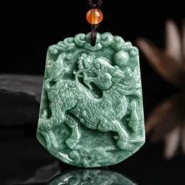 Ciondoli Giada birmana Qilin Ciondolo Girocollo Intagliato Accessori naturali Regalo verde Moda Smeraldo Giadeite Collana Gioielli Amuleti Amuleto