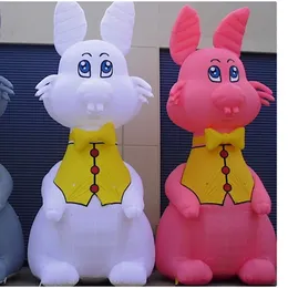 Coniglio coniglietto di pasqua gonfiabile bianco e rosa all'ingrosso all'ingrosso da 8 mH 26,2 piedi con luce a led per la decorazione pubblicitaria