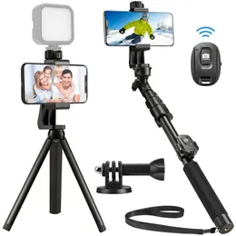 Stative Selfie Stick Stativ für iPhone 15 14 13 12 Pro Max Plus Samsung GoPro Leichtgewichtler mit kabellosem Bluetooth-Fernstativständer