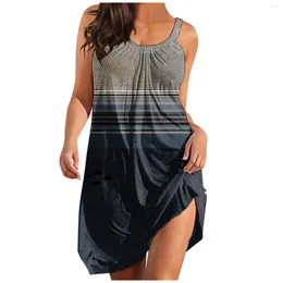 Casual Dresses Elegant For Women 2024 Sexy Sleeveless Halter Mini Print Swing Beach Sundress Robe Ete Femme