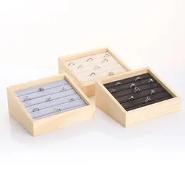 Bamboo Velvet Jewelry Display Tray Ring Holder Box Earring Necklace Bracelet Pendant Display Organizer Jewelry Storage Fashion 240110