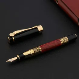 High Quality 530 Golden Carving Mahogany Luxury Business School Student Office Supplies Fountain Pen Ink 240111