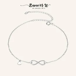 Anklets Bamoer U Real 925 Sterling Silver Infinite Chain Foot Jewelry for Women Antialllergy Anklet Foot Armband Summer Jewelry SCT019