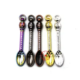Colorful Metal Smoking Waterpipe Nails Straw Shovel Scoop Diamond Herb Tobacco Oil Rigs Dabber Spoon Bubbler Bongs Tips Snuff Snorter Sniffer Dispenser Holder DHL