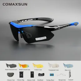 COMAXSUN Profesyonel Polarize Bisiklet Gözlük Bisiklet Gözlükleri Açık Hava Spor Bisiklet Güneş Gözlüğü UV 400 5 lens TR90 2 Stil 240111