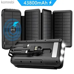 Mobiltelefon Power Banks 43800MAH Solar Power Bank Fast Qi Wireless Charger för 12 Poverbank PD 20W Fast Charging PowerBankl240111