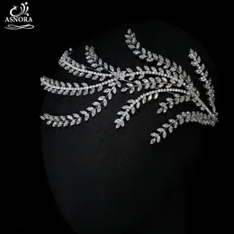 Asnora moda sześcienna cyrkonia nałobiona na nakryje ślubne Weddne Hair Akcesoria kolacja przy imprezie miękkie tiary A01031 240110