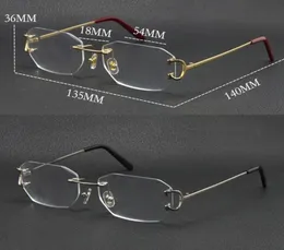 Ny Metal Rimless Luxury Diamond Cut Eyewear Reading Frames Women Gereglasses stora fyrkantiga glasögon med låda 18K Gold Fashion Optica6987224