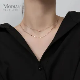 Halsketten Modian 2021 Neues Design 925 Sterling Silber Doppelschicht Colliers Halskette für Frauen Geometrische Halskette Korea Stil Edlen Schmuck