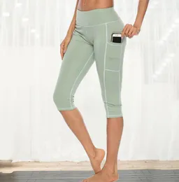 Женские капри для тренировок, леггинсы для фитнеса с боковым карманом и высокой талией, новые брюки для бега, спортивная одежда, леггинсы, спортивные женские брюки1246650