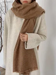 Lenços Frete Grátis Inverno Preppy Vintage Cachecol Mulheres Homens Imitação Cashmere Xadrez Lenços Quentes Hijab Mujer Bufandas Stoles Wrap Shawl Q240111