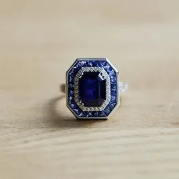 Yüzükler 1pc Art Deco Vintage Style Blue Safir Gems 925 Gümüş Ayarlanabilir Açık Taş Alyans İnce Takı Erkek Aksesuarları