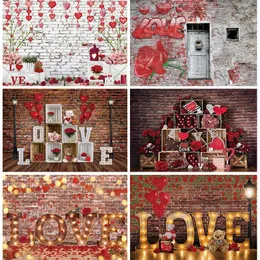 Party Decoration Valentines Day Love Backdrop Teddy Bear Brick Wall Po Background Red Rose Flowers Fabruary 14 Home Banner