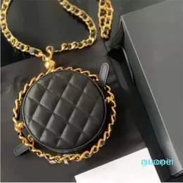 디자이너 -Mini round bags lambskin 클래식 퀼트 체크 금속 체인 목걸이 가방 주위에 럭셔리 어깨 크로스 바디 백 12cm