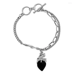 Länkarmband EETIT VINTAGE UNIKT Black Harts Metal Chain Pendant Armband Bangle Chic uttalande Zinklegering Mångsidig handledsmycken