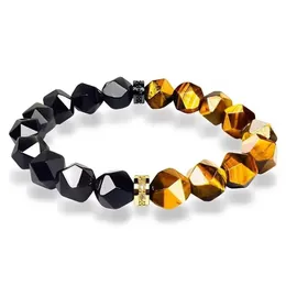 Armband 2023 Ny Natural Cut Tiger Eye Stone Armband Copper Micro Inlaid Zircon Men's Obsidian pärlstav armbandsmycken gåva