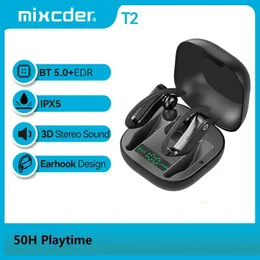 Kulaklıklar Mixcder T2 Kablosuz Kulaklıklar Bluetooth Earbuds TWS Mikrofonlu Gerçek Kablosuz Kulaklıklar Earhook Bluetooth 5.0 Bas