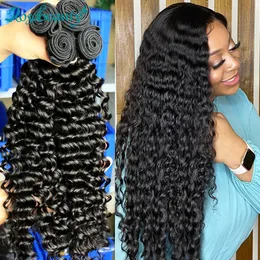 Rosabeauty Deep Wave 28 30 40 Inch 3 4 Bundles Brazilian Remy Hair 100% Natural Water Wave Curly Human Hair 240111