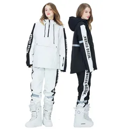 Çiftler Kayak Takım Kadın Kayak Ceketleri ve Pantolon Set İki Parça Gevşek Baskı Mektupları Su Geçirmez Kar Takımları Erkek Kış Snowsuit 240111