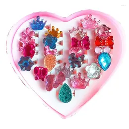 Cluster Rings 24Pcs Children's Princess Jewelry Ring Love Gift Box Set Flashing Diamond (Random Style)