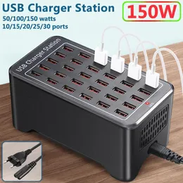 Laddare 150W USB -laddningsstation 10 15 20 25 30 Multi Port Universal Desktop USB Charger för telefon och surfplatta US EU AU UK Power Adapter